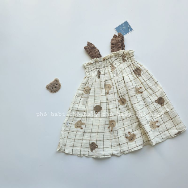 bộ gấu/yếm vải xô muslin mềm mịn thấm hút cho bé gái