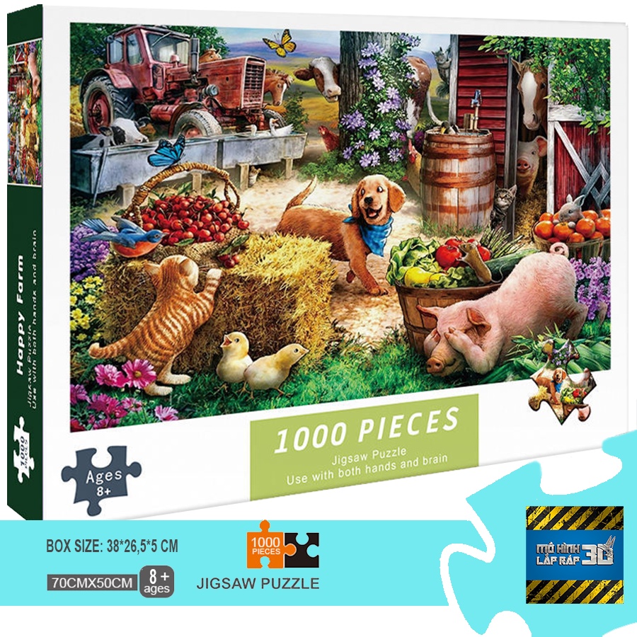 Bộ tranh ghép xếp hình 1000 miếng Jigsaw Puzzle Trang trại vui vẻ - Tranh xếp hình bằng giấy kích thước 75*50cm