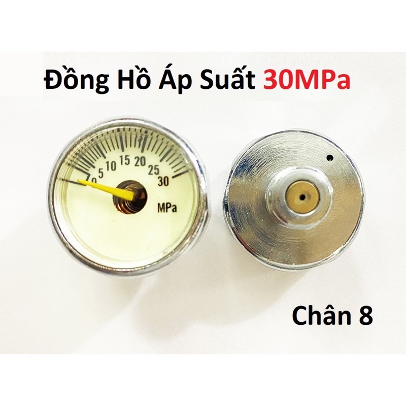 Đồng hồ đo áp suất khí nén 30mpa chân 8, có phản quang - đồng hồ áp ( Trắng ), bơm cao áp, van cứu hỏa, ti bơm, ống bơm