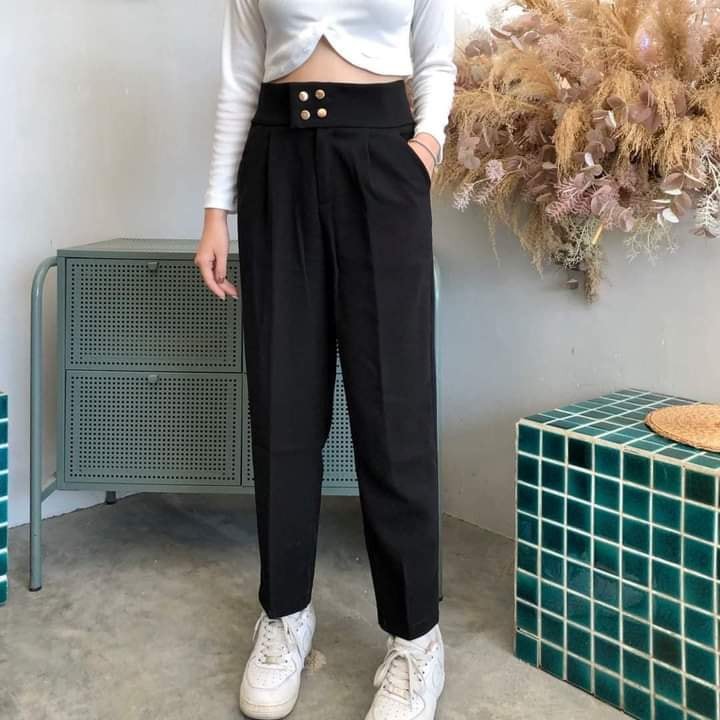 Quần Tây Baggy Nữ màu Đen lưng cao 4 nút Basic BC099