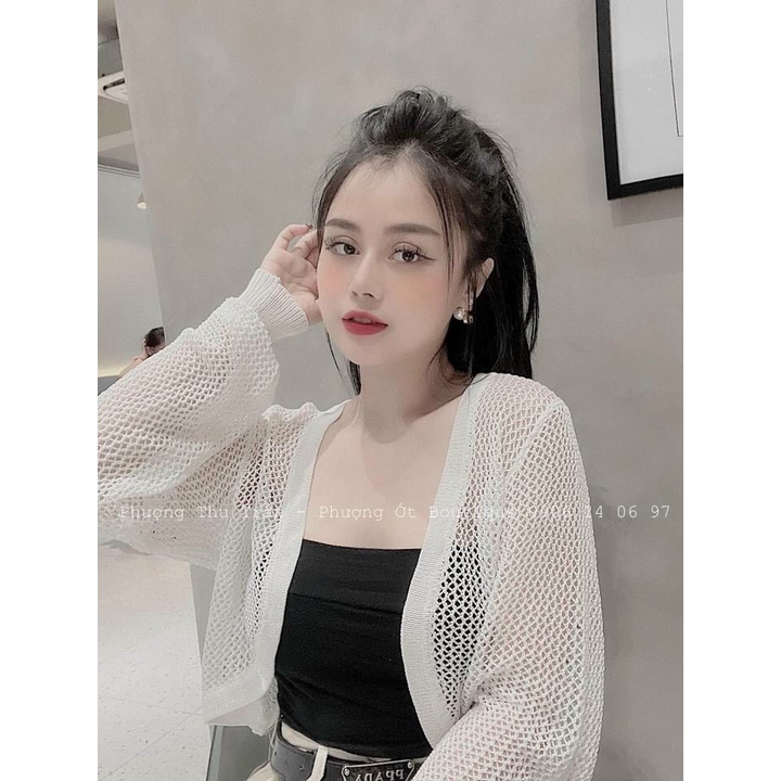 CARDIGAN, ÁO KHOÁC LƯỚI MỎNG KHÔNG KHUY, DÁNG NGẮN CROPTOP, BO TAY PHONG CÁCH ULZZANG HÀN QUỐC