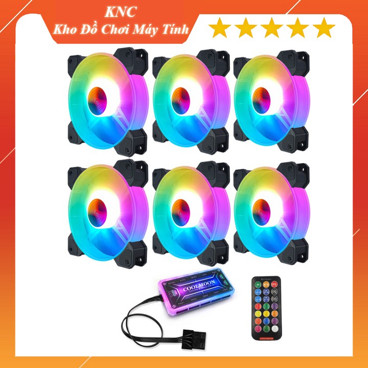 Bộ 6 Quạt Tản Nhiệt, Fan Case Coolmoon Y1 Led RGB Dual Ring-Kèm Bộ Hub Và Remote