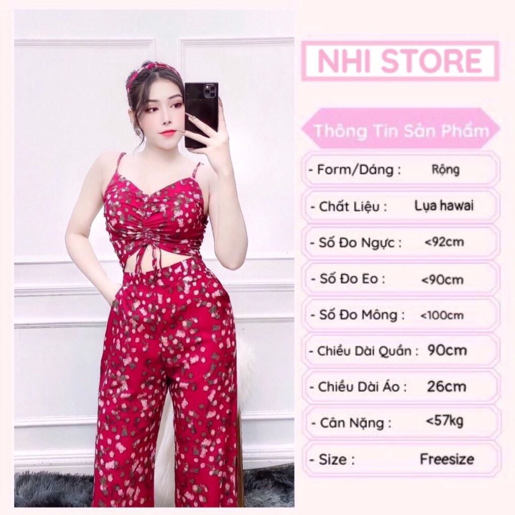 [FREESHIP 50K] Set Bộ Kiểu Nhistore Áo 2 Dây Cúp Ngực Quần Dài Ống Rộng Xẻ Tà Sexy Họa Tiết Đa Dạng Freesize Dưới 57kg