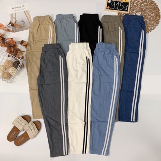 Quần baggy thô đũi nữ lưng thun 2 sọc đẹp hàng QC