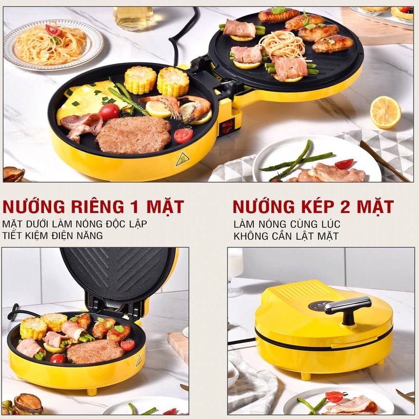 Chảo nướng, máy kẹp nướng điện hai mặt chống dính CÁT Á - Chiên, rán làm bánh pancake - BH 12 tháng !