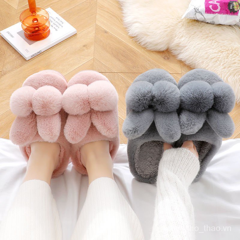 Dép Bông Đi Trong Nhà Đế Dày Chống Trượt Giữ Ấm Mùa Đông Dễ Thương Cho Nữ