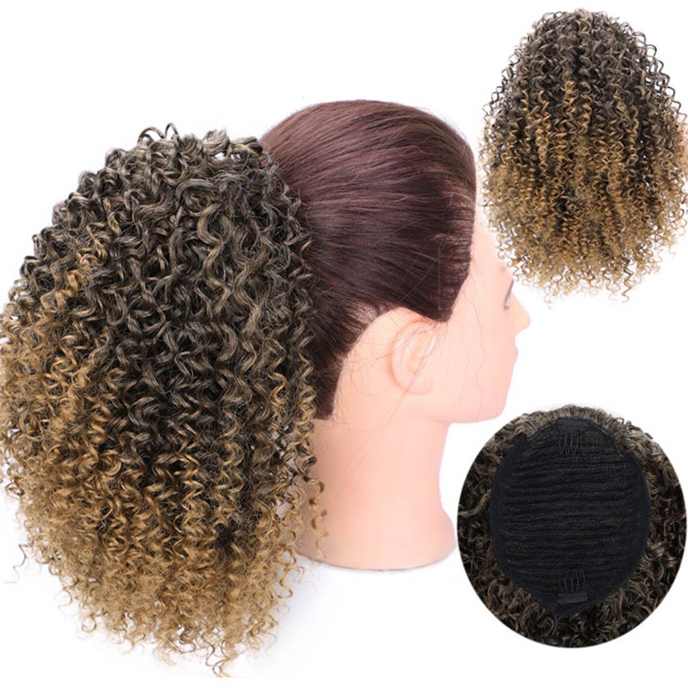 GUADALUPE Short  Braid Wig Hair Extensions for Women Ponytail Hair Synthetic Wig Afro Kinky Natural Hair Clip African American Wigs Drawstring Ponytails Curly Ponytail