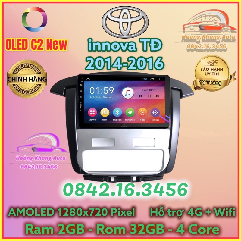 Màn hình Android OLED C2 New theo xe innova 2014 - 2016, 9 inch ĐH Tự động Kèm dưỡng và jack nguồn zin theo xe