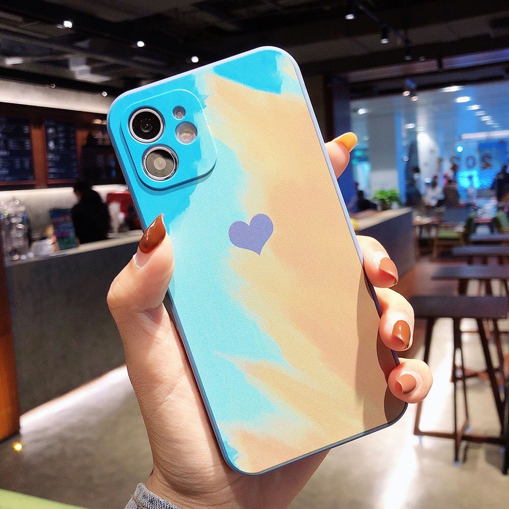 Ốp lưng iphone hình tim cầu vồng màu loang dẻo cạnh vuông bảo vệ camera 7plus/8plus/x/xs/xsmax/11/12/13/14/pro/promax