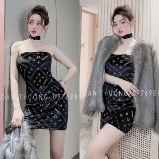 Đầm body ống nhung chữ nhũ