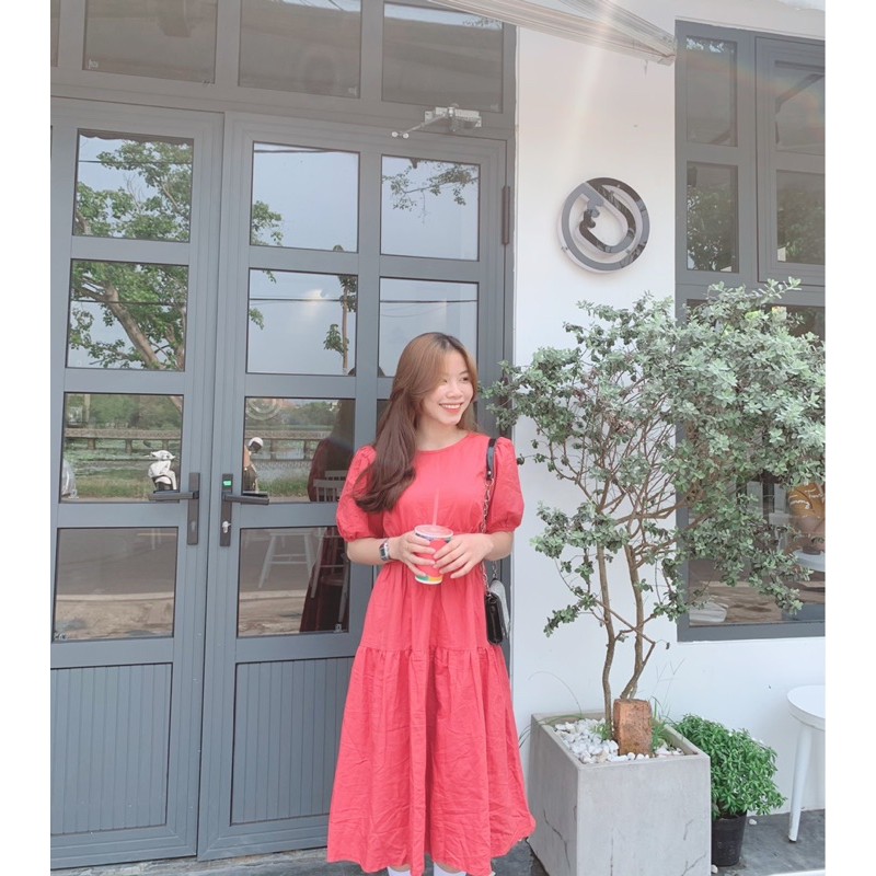 Đầm linen tưng tầng