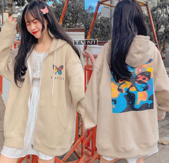 Áo khoác hoodie nỉ dây kéo form rộng BƯỚM Ulzzang (ẢNH THẬT) | BigBuy360 - bigbuy360.vn