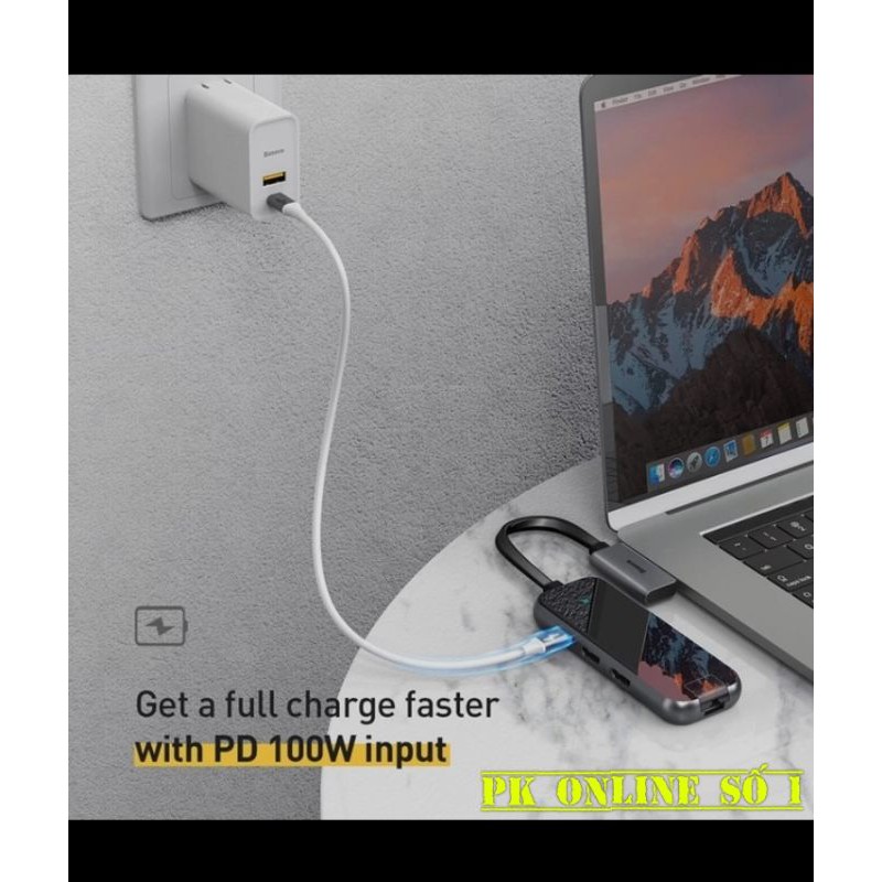 Hub Đa Năng Baseus Type-C Multifunctional HUB Adapter 8 IN 1 USB C HUB To HDMI USB 3.0 USB HUB Type-C Đầu Đọc Thẻ Kính