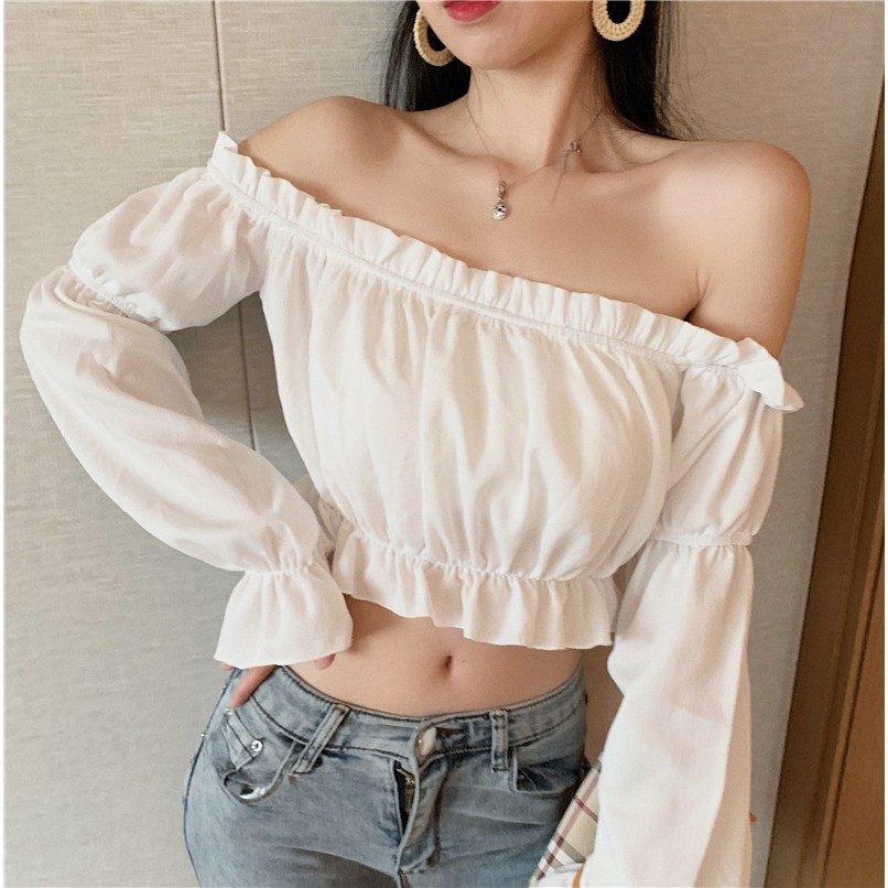Áo sơ mi kiểu trễ vai Emilyshop ulzzang