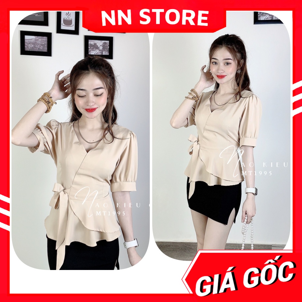 Áo kiểu công sở nữ chất vải mềm mịn mát tay búp phối nơ dễ thương MT1995