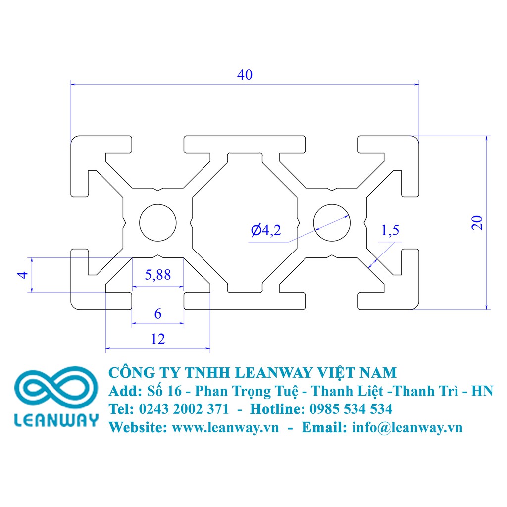 Nhôm định hình V - Slot 20x40 (LWA-2040-0895-25)