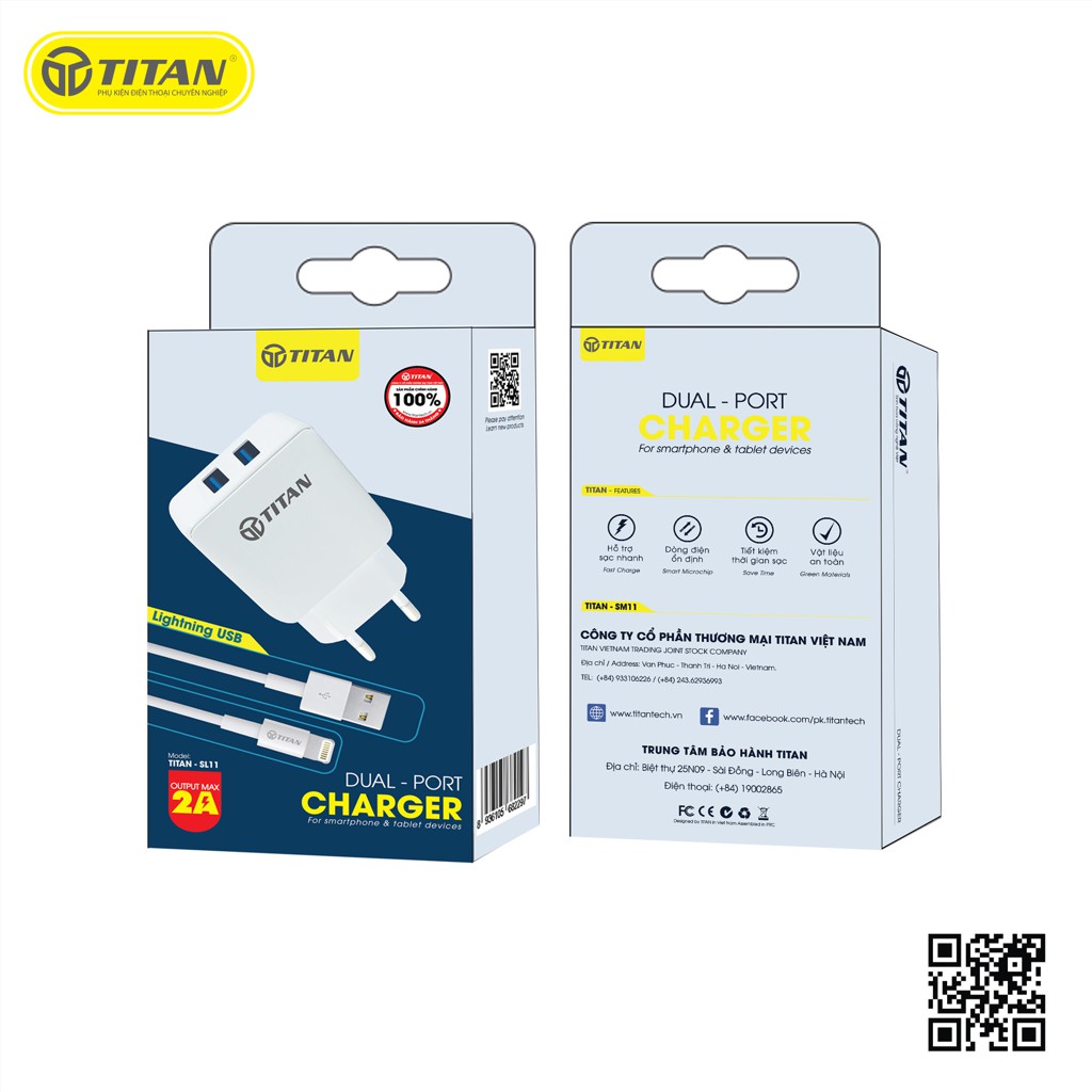 Bộ combo sạc 2 cổng chân Lightning TITAN- SL11