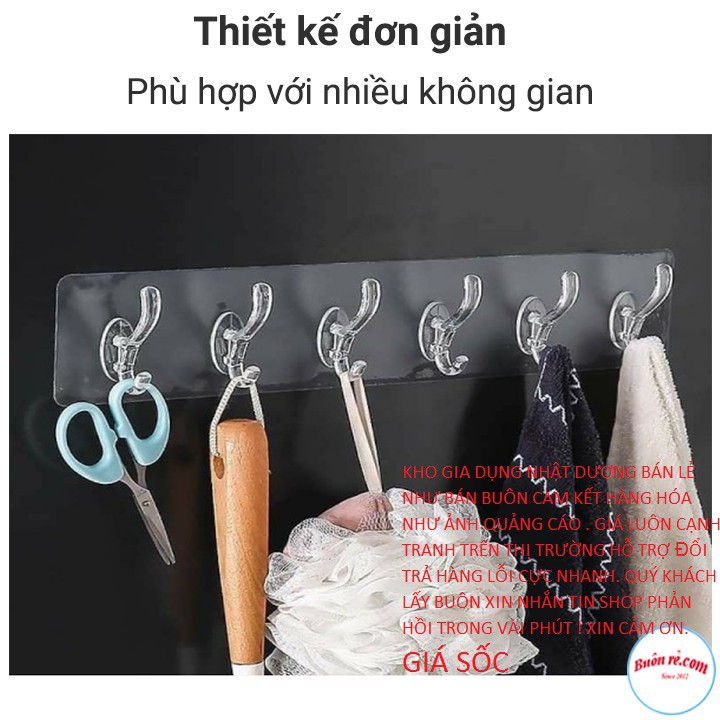 Móc treo ( loại dầy 6 móc ) đồ dùng gia đình trong suốt, chịu lực, sang trọng đa năng dán tường(KO dán Tường Quét Sơn)