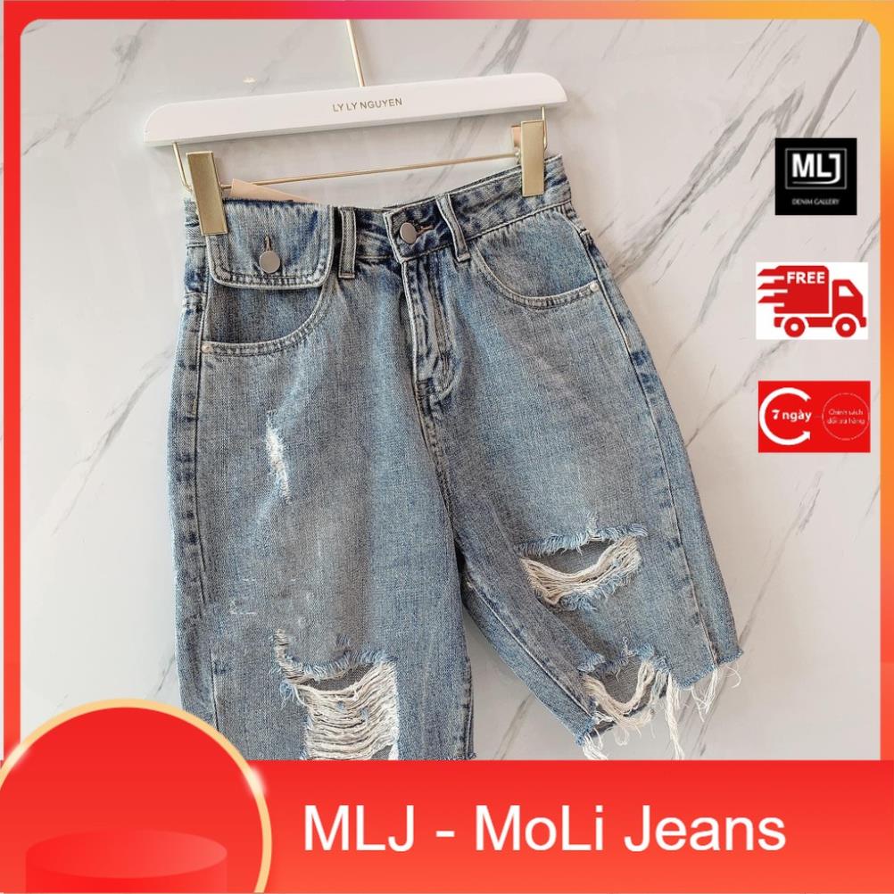 Quần jean ngố / lửng / 7 tấc BIG SIZE lưng cao, rách bụi màu xanh đá, phom RỘNG đẹp thời trang hot trend 3250 Đẹp
