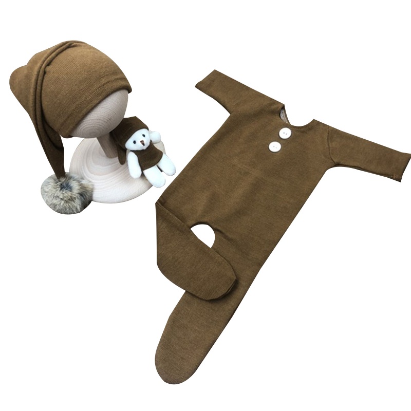 Set Đồ 3 Món Gồm Áo Liền Quần Tay Dài Và Nón Đội Dành Cho Búp Bê Sơ Sinh Chụp Hình