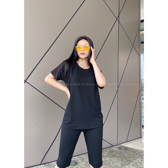 Set đồ áo cộc tay quần lửng BIGSIZE nữ thun lạnh 50 đến 100kg Khuất Yến dáng rông basic áo cộc quần ôm ngố đùi siêu mát