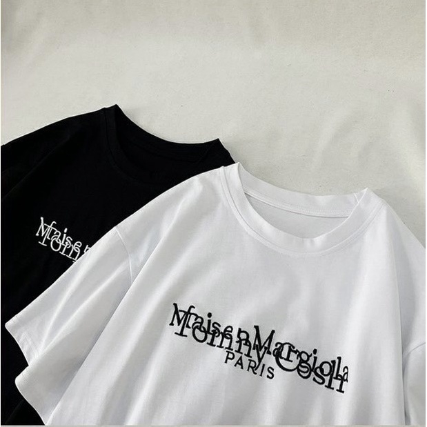 Áo thun cotton cổ tròn tay lỡ  thêu PARIS 2 màu đen- trắng  UNISEX cho cả nam và nữ
