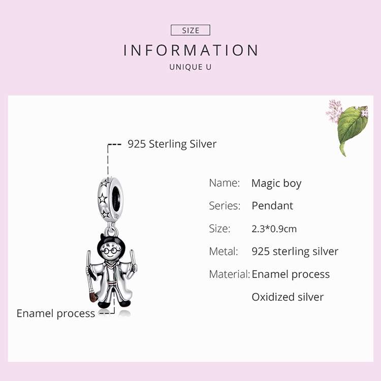 Mặt phụ kiện Bamoer SCC2082 bằng bạc 925 hình cậu bé ma thuật thời trang làm vòng đeo tay DIY