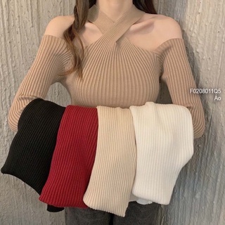 Áo len nữ phối gân tay dài cổ yếm khoét vai viens store