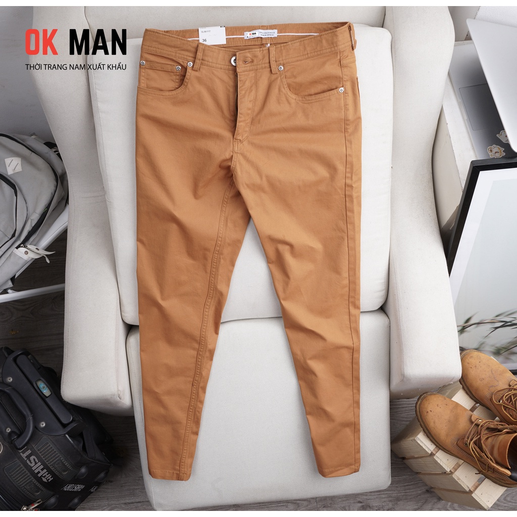 Quần kaki nam giả jean form slimfit cao cấp 3 màu co giãn thoải mái OkMan