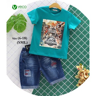 Bộ jean khủng long bé trai veco