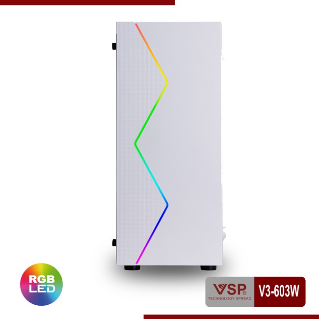 Vỏ Nguồn Máy Tính VSP V3-603W Có Sẵn LED RGB Và nắp hông trong suốt (Màu Trắng)