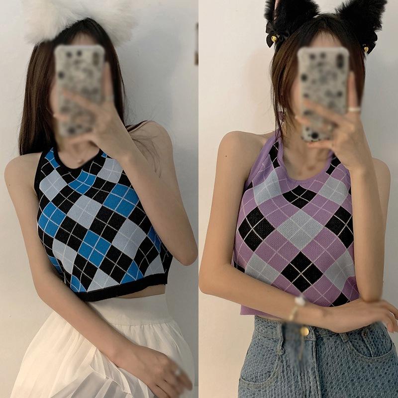 Áo Croptop Dệt Kim Hoạ Tiết Kẻ Sọc Thiết Kế Quyến Rũ