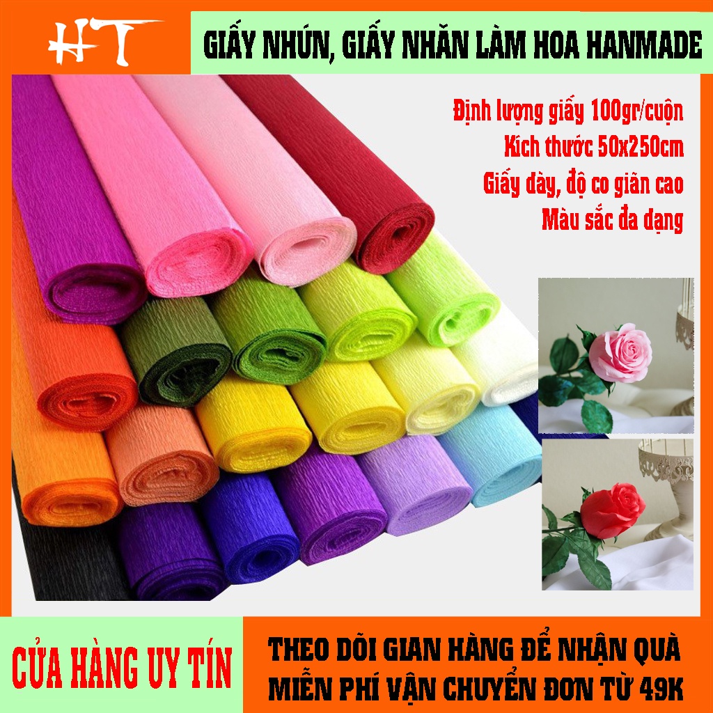 Giấy nhún giấy nhăn làm hoa, phụ kiện làm hoa, handmade, hàng sẵn kho hà nội