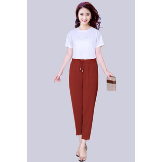Quần baggy nữ lưng thun vải đũi Qđ03