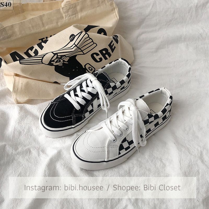 Giày thể thao vải kẻ caro năng động khỏe khoắn màu đen học sinh chất hot trend 2021 giá rẻ mã S40 | BigBuy360 - bigbuy360.vn