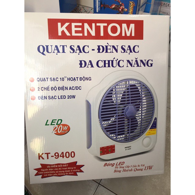 Quạt sạc tích điện đa năng Kentom KT 9400 (1 bình)