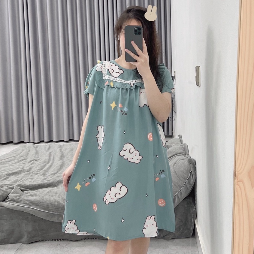 Váy lanh lụa cộc tay phối ren