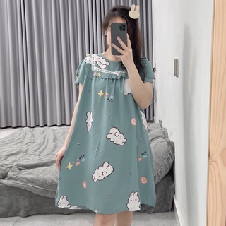 Váy lanh lụa cộc tay phối ren