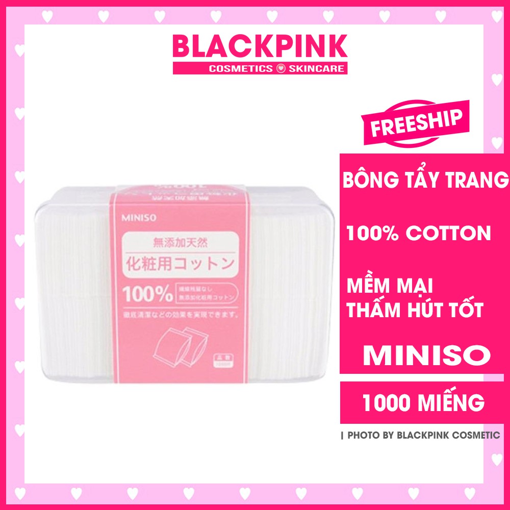 Hộp Bông Tẩy Trang Miniso 1000 Miếng, 100% cotton nhập khẩu từ Nhật Bản đặc tính mềm mại, đặc biệt không gây kích ứng da