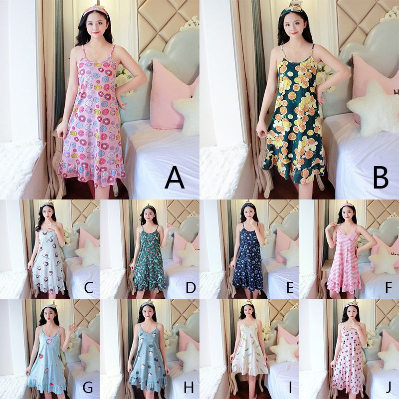 Đầm Ngủ Hai Dây In Họa Tiết Xinh Xắn Dành Cho Nữ