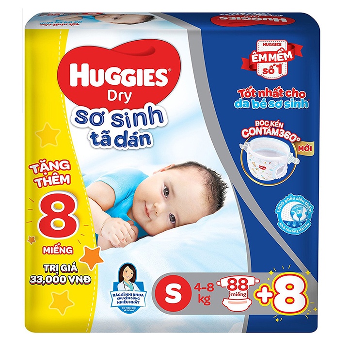 Tã dán sơ sinh Huggies NB74/ S56/ S80