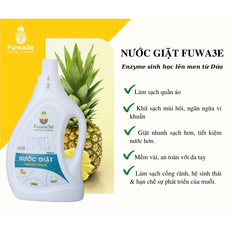 Nước giặt hữu cơ Fuwa3e 100ml - sạch nhanh, mềm vải, an toàn cho bé và da nhạy cảm