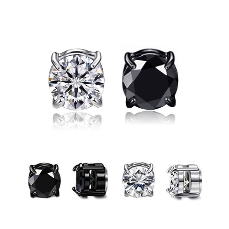 Khuyên Tai Kẹp Bốn Vòng Từ Tính Đính Đá Lấp Lánh 6/8MM Phong Cách Unisex Cho Tiệc Cưới