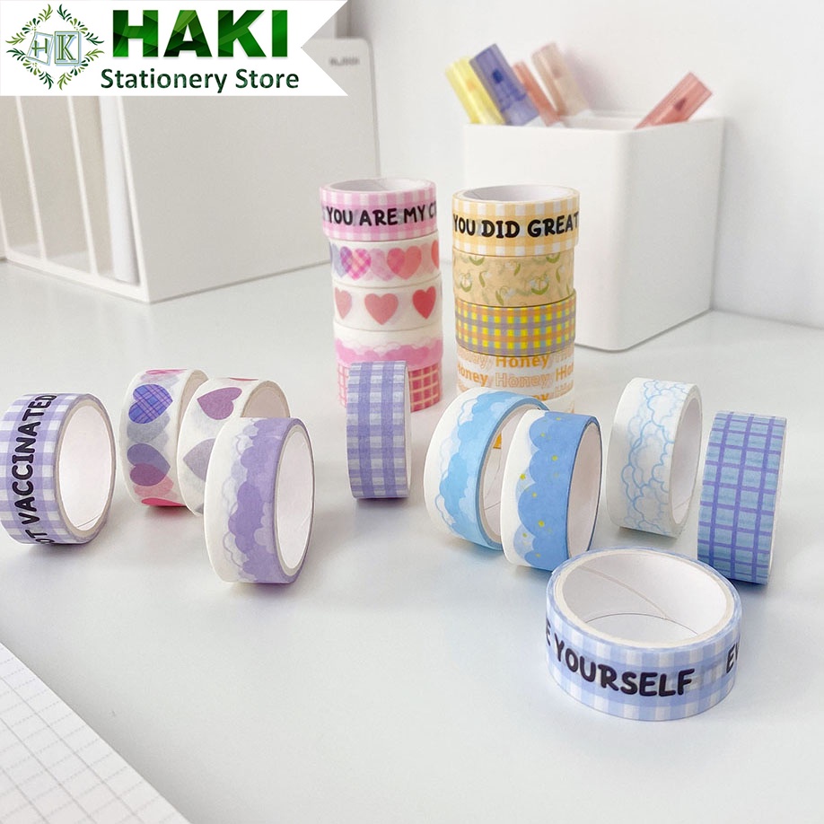 Hình dán cute HAKI cuộn băng keo Washi in chữ Thank You dễ thương trang trí DIY dụng cụ văn phòng phẩm BD05