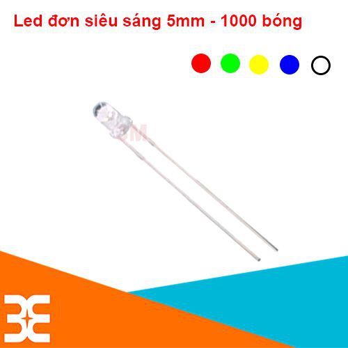 Led Đơn 5mm Siêu Sáng Gói 1000 Bóng - Chân Dài (Ánh Sáng Tinh Khôi)