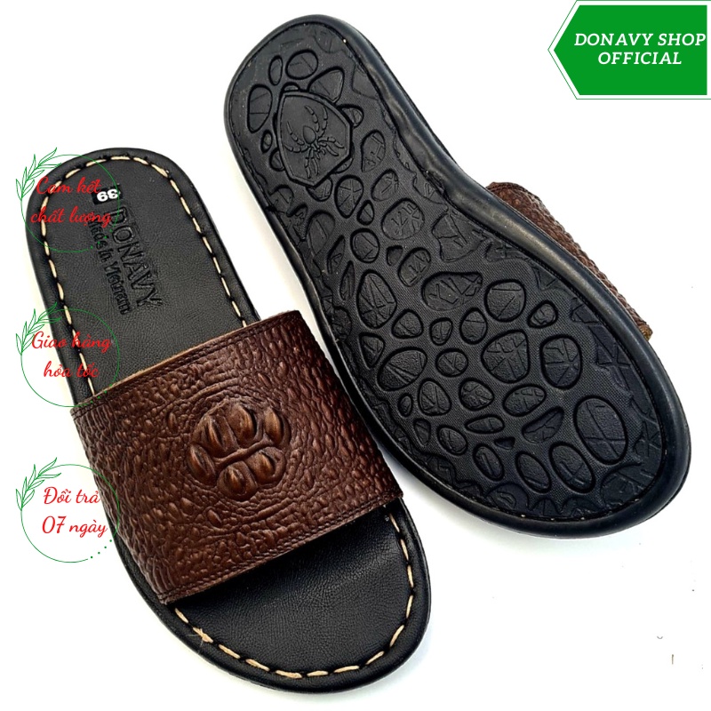 Dép Quai Ngang Nam Da Bò - Quai Dập Vân Lưng Cá Sấu Bắt Mắt Thời Trang D.qnboxit