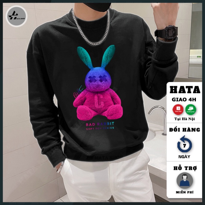 Áo nỉ nam dài tay, Áo thu đông nam cổ tròn cá tính in Thỏ Màu hot trend mã NZ682