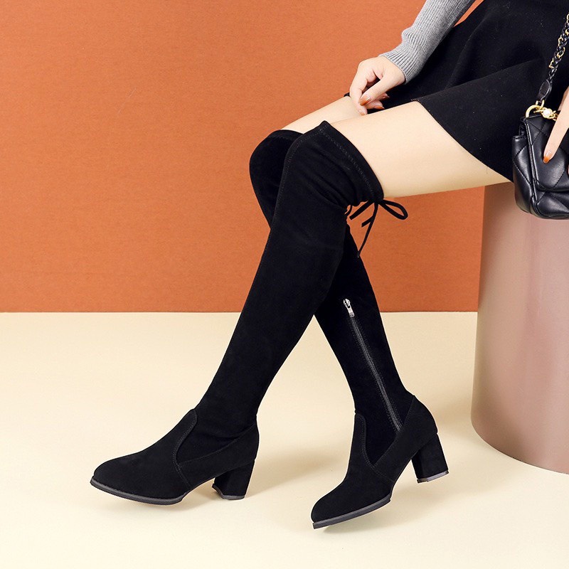 [SẴN -LOẠI 1] Bốt nữ LOUIS Boots đùi da lộn phong cách cá tính độc lạ