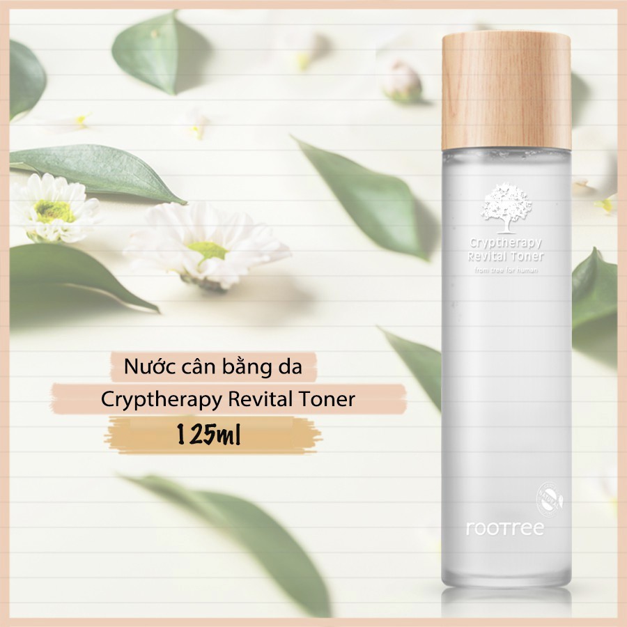 Nước Hoa Hồng Dưỡng Ẩm và Làm Dịu Da Rootree Cryptherapy Revital Toner 125ml + Tặng 1 [Sample 1g] Kem Dưỡng Ẩm Rootree