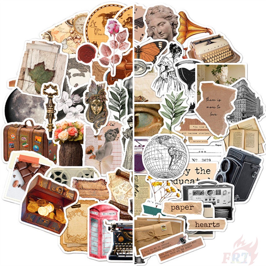 Bộ 100 Cái/Bộ ❉ Miếng Dán Trang Trí Phong Cách Retro Độc Đáo ❉ Sticker Dán Tường Chống Thấm Nước Thời Trang